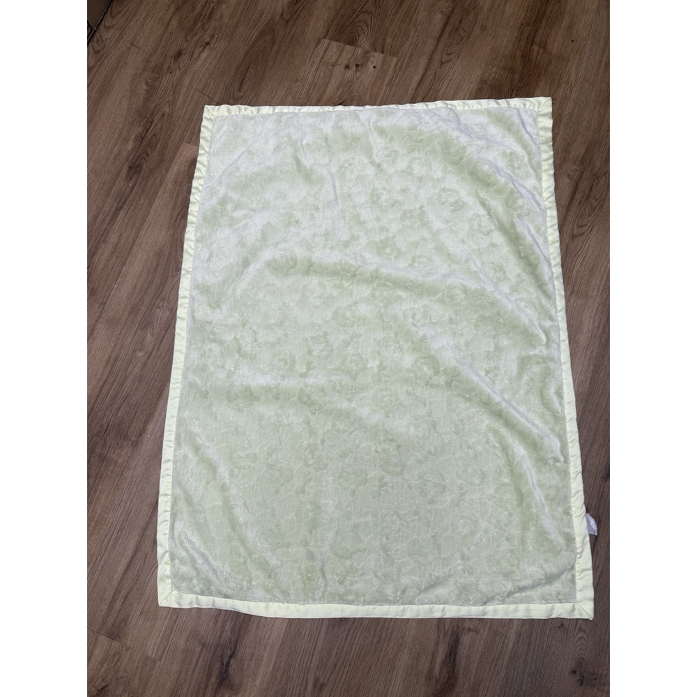 Disney Classic Pooh Baby Blanket Sage Green Embossed Satin Trim & Back Lovey